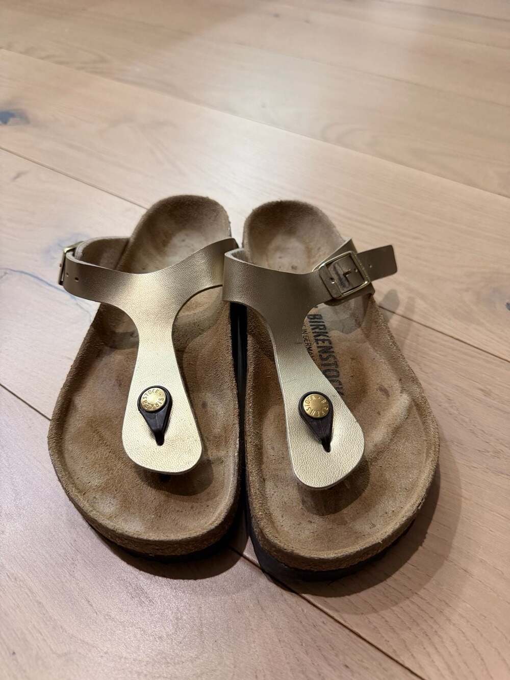 Birkenstock Gizeh Birko-Flor Thong Sandals in Metallic Gold Color
